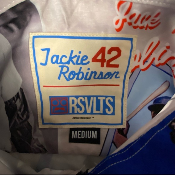 RSVLTS Jackie Robinson Day Series 1 Scrapbook Short Sleeve Button Up Mens Size M - Picture 3 of 11